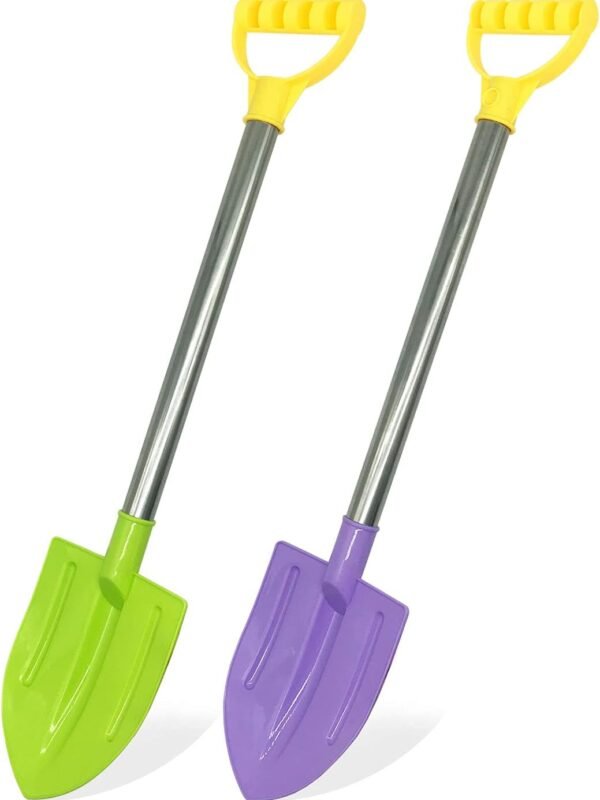 2 Pack Beach Shovels for Kids, 24.4 Inch Long Sand Shovels Gardening Tools Snow Shovel Sturdy Stainless Steel Handle ABS Plastic Spade for Digging Sand Shoveling Snow Fun Gift Set