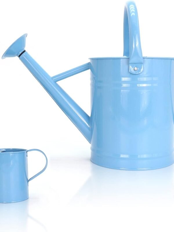 Metal Watering Can (1 Gallon) for Outdoor&Indoor Plants with Free Small Watering can for Kids, Plant Watering Can with Removable spout, Perfect for Garden Flower, Houseplants, (Light Blue)