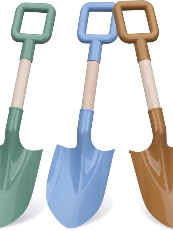 Kids Beach Sand Shovels, 16inch/40cm Sand Shovels for Garden, Beach Snow Spade Scoop for Kids Toddlers, Long Handle Plastic Wooden Shovel for Shoveling Digging Snowing (3PCS)