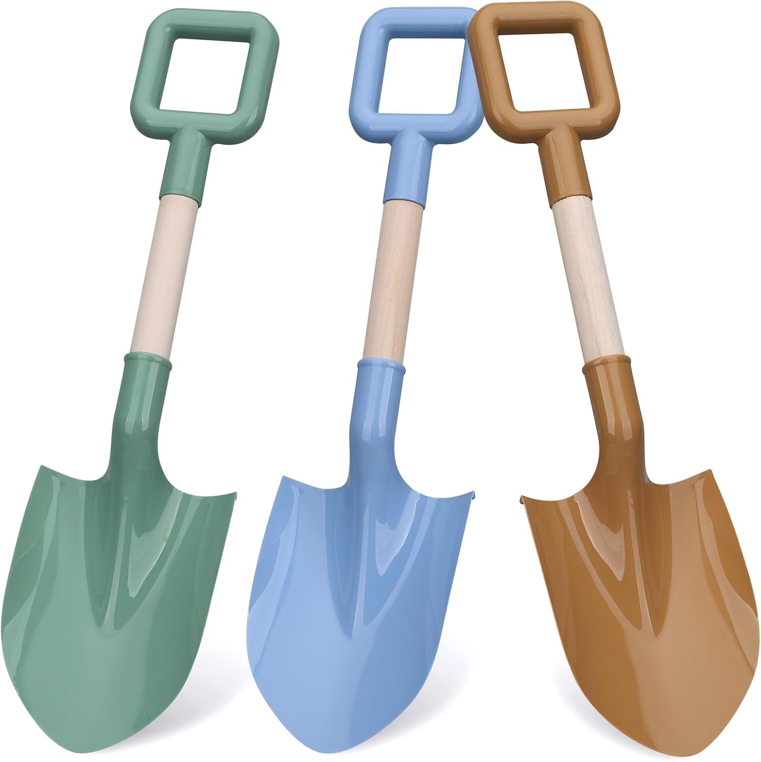 Kids Beach Sand Shovels, 16inch/40cm Sand Shovels for Garden, Beach Snow Spade Scoop for Kids Toddlers, Long Handle Plastic Wooden Shovel for Shoveling Digging Snowing (3PCS)