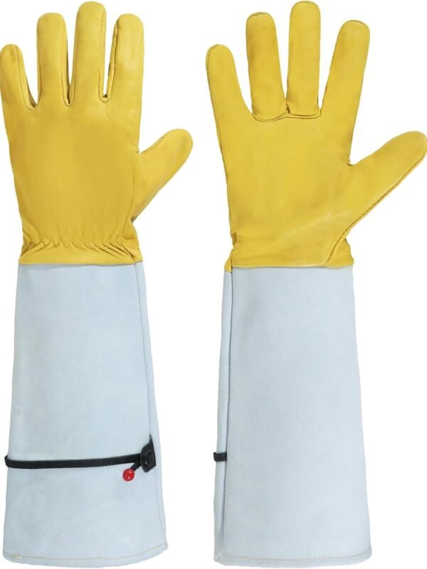 Rose Pruning Gardening Gloves for Men Women, Thorn Proof Forearm Protection Leather Garden Gloves, Gardening Gifts for Gardeners (Golden Yellow, Large)
