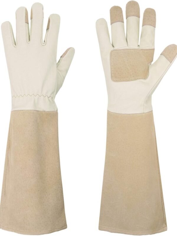 Rose Pruning Gloves for Men Women, Thorn Proof Gardening Gloves | Long Leather Gardening Gloves, Breathable Leather Gauntlet, Best Garden Gifts & Tools for Gardener (Beige, L)