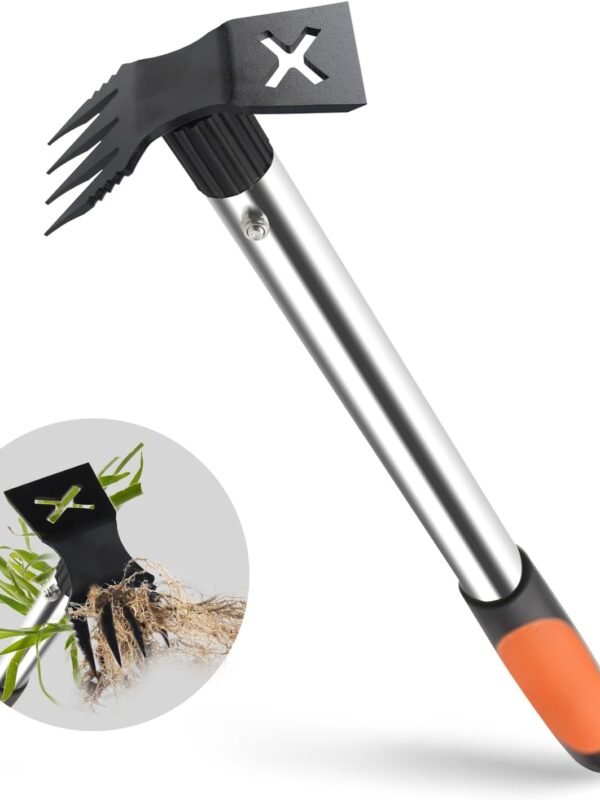 Upgraded Weed Puller, 17" Portable Garden Weed Pulling Tool | 2 in 1 Hoe & 4 Teeth Rake, Heavy Duty Manual Weeder, Durable Weed Remover Gardening Hand Tools for Yard, Lawn, Farm