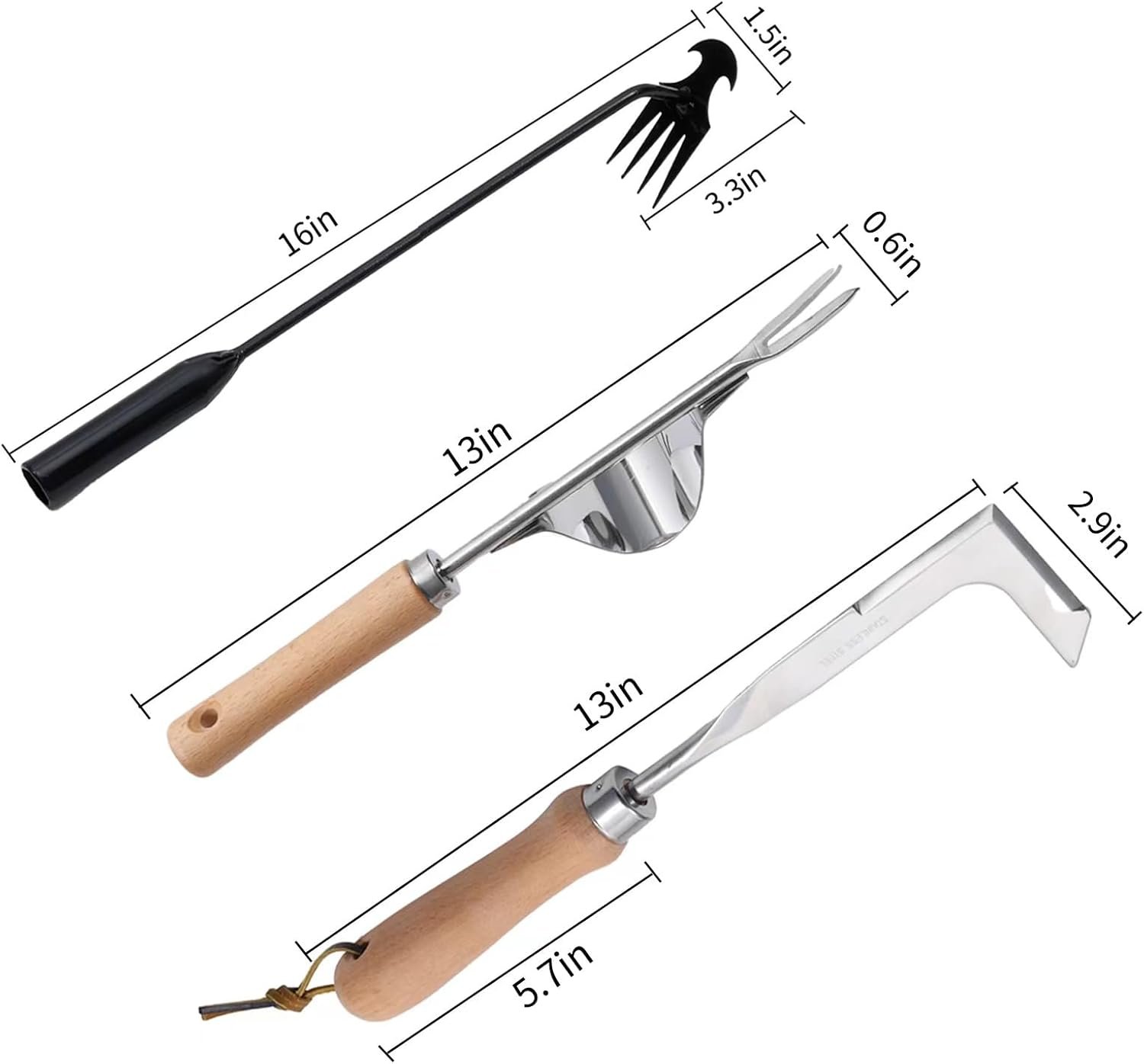 3 Pack Weed Puller Tool, Manual Hand Weeder Paver, Crack Weeder, Stainless Steel Crevice Weeding Digger Tool, Paving Brick Moss Removal, L-Shape Gardening Crack Sickle for, Lawn Edger and Driveway - Image 2