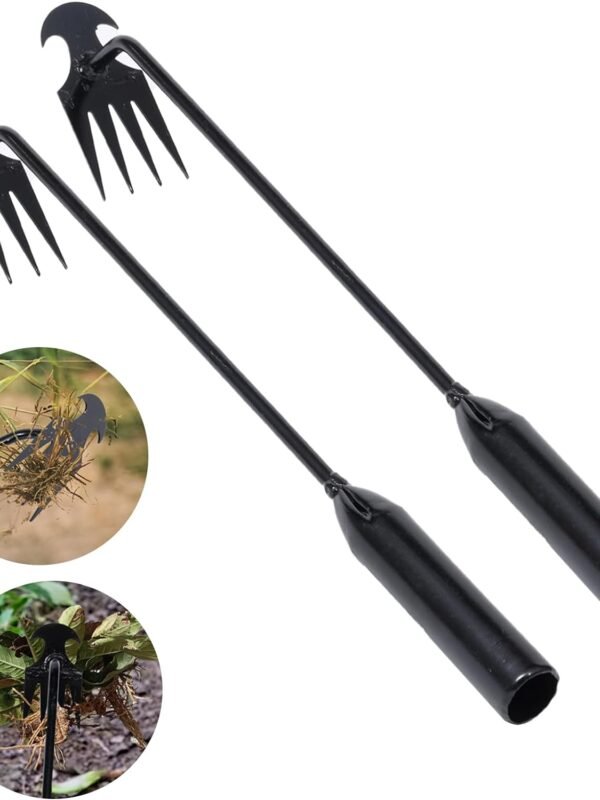 Weed Puller Tool Garden Weed Pulling Tool, Portable Garden Weeder Tool Uprooting Weeding Tool, 4 Teeth Manganese Steel Forged Hand Weeder for Vegetable Gardening Backyard Farm Planting & Weeding