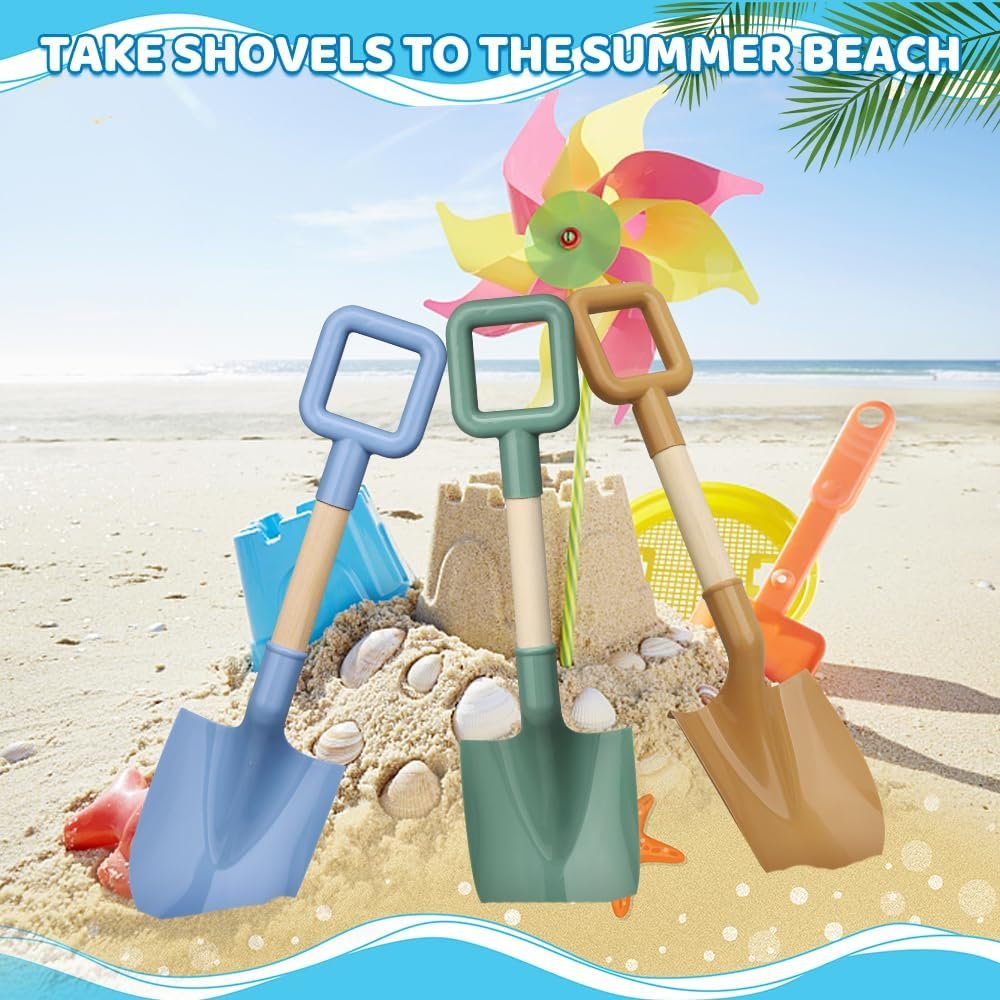 Kids Beach Sand Shovels, 16inch/40cm Sand Shovels for Garden, Beach Snow Spade Scoop for Kids Toddlers, Long Handle Plastic Wooden Shovel for Shoveling Digging Snowing (3PCS) - Image 2