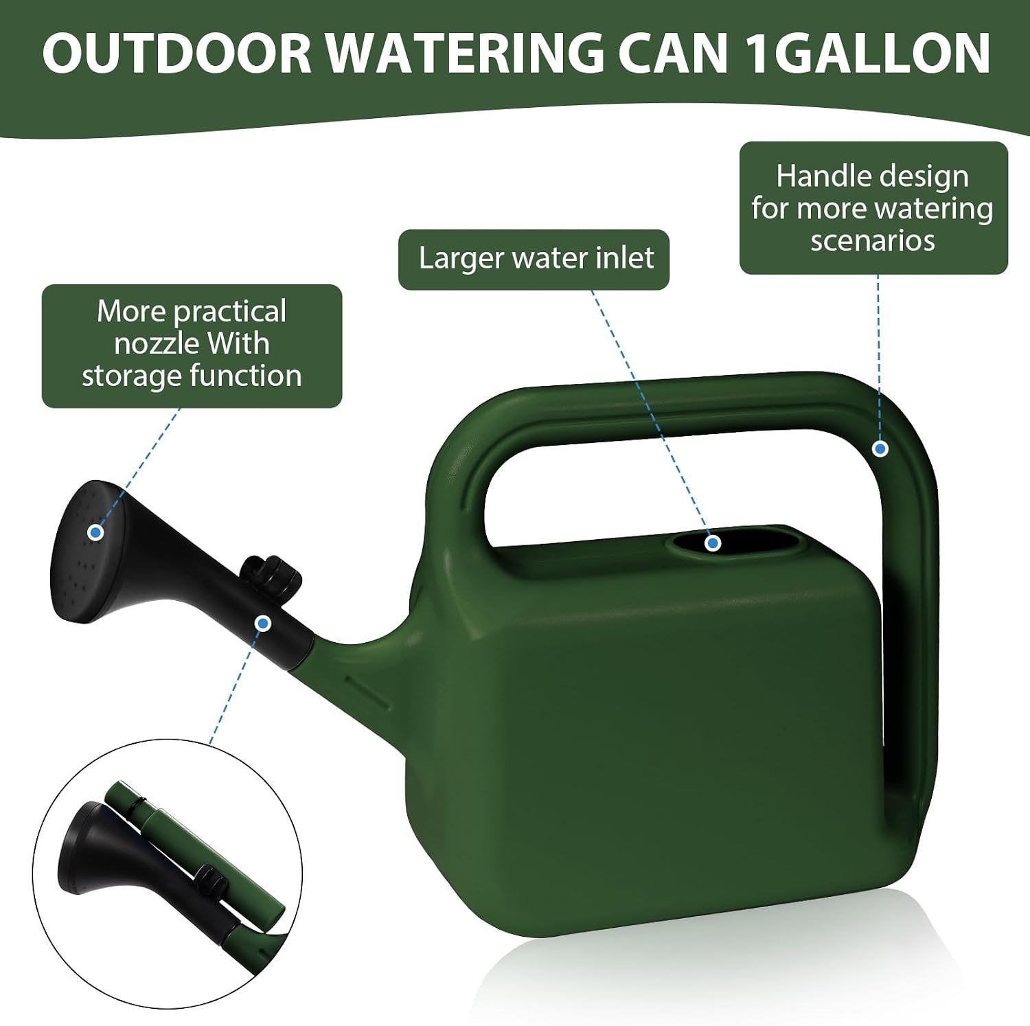 Outdoor Watering Can for Plants Indoor Watering Can for Houseplants 3/4 Gallon 3L (Green) - Image 2