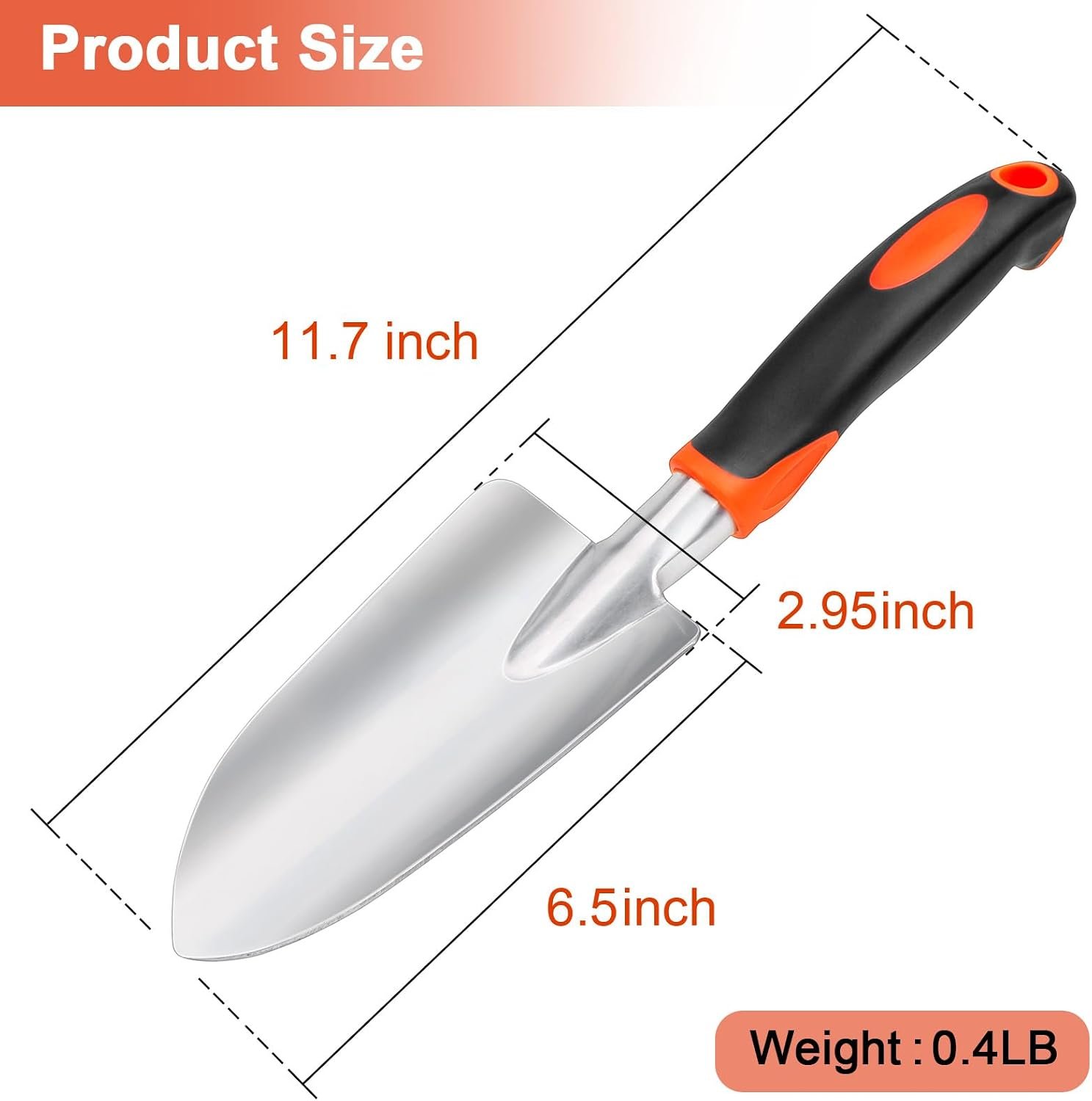 Garden Shovel Garden Hand Trowel, Heavy Duty Hand Shovel with Ergonomic Handle, Small Gardening Tools for Digging, Rust Resistant Gardening Spade Trowel Tools, Orange - Image 2