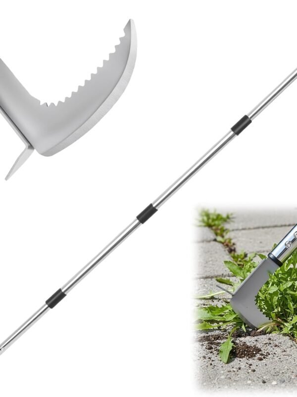 Crack Weeder Tool, 59-Inch Long Handle Crevice Weeding Tool with L-Shaped Stainless Steel Blade, Manual Weed Puller for Sidewalk, Driveway, Pavers, Patio and Deck Edges