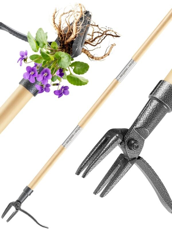 Weed Puller Tool, Stand Up Heavy Duty Weed Remover Tool with Long Handle & 4-Claw Steel Head, Bamboo Garden Hand Weeding Tool - Easily Remove Weeds Without Bending, Pulling,or Kneeling