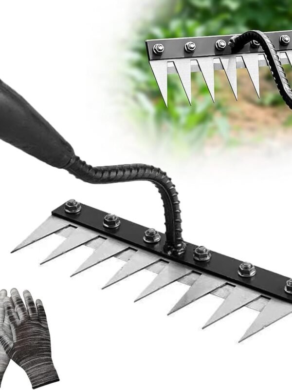 Weed Puller Tool - Iron Weeding Rake for Gardening and Weedings,  Portable Duty Gardening Hand Weed Remover Tool, Upgraded 8 Teeths Garden Weedings Rakes for Lawn, Flower Beds & Soil Aeration