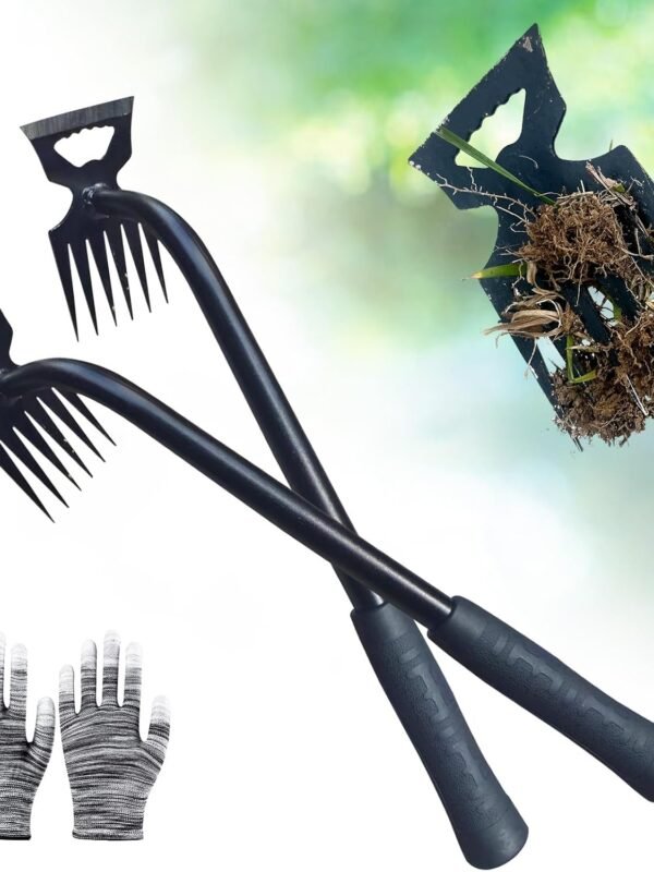2Pcs Weed Puller Tool- 6 Teeth Manganese Steel Gardening Hand Weeder Tools | Uprooting Weeding Tool, Weed Removal TooL, Dual Purpose, Portable, Non-Slip, Weed Pulling Tool for Yard Garden Lawn Farm