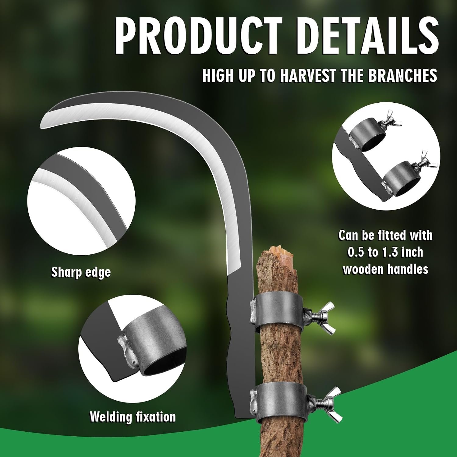 Steel Straw Sickle with Replaceable Wooden Handle Function, Manganese Steel Blade, Handheld Gardening Tools Multipurpose Gardening Weeding Grass and Farming Portable Safety Sickle - Image 2
