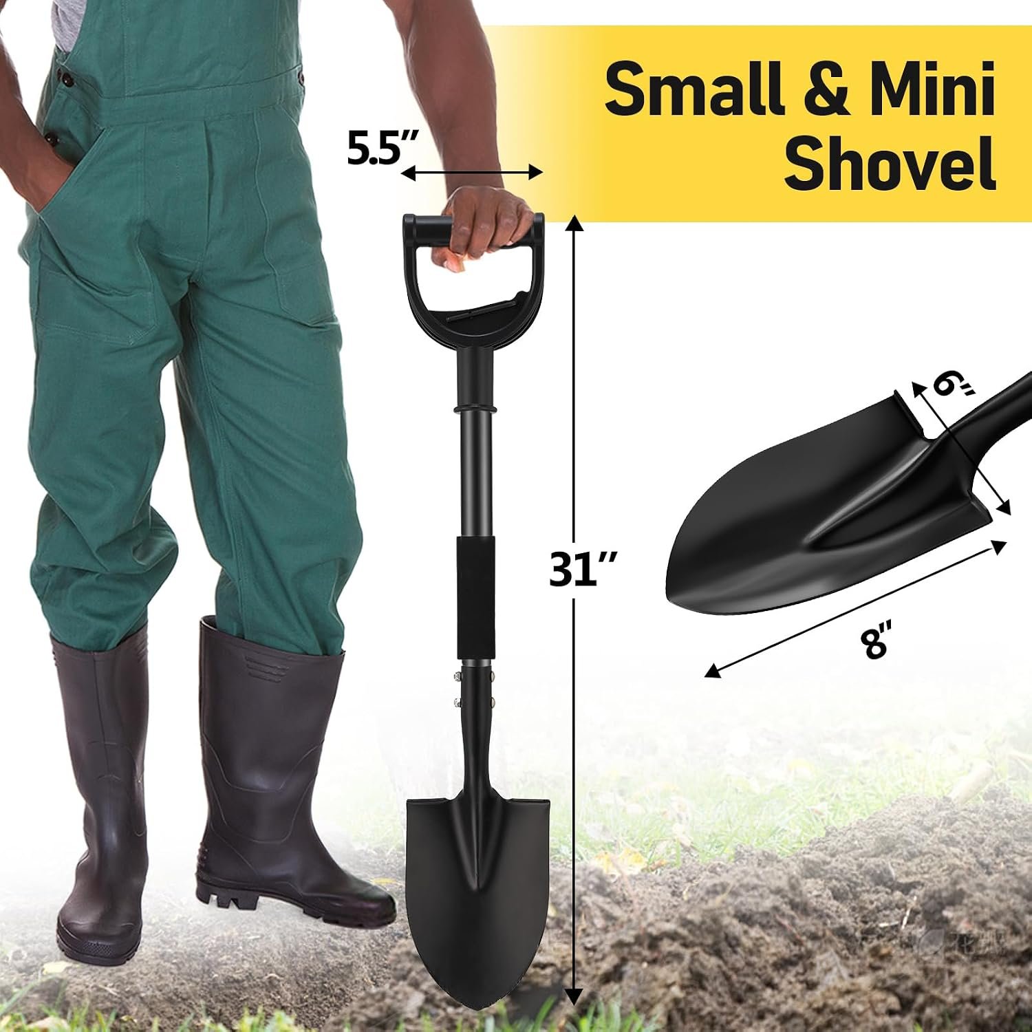 Shovel, Garden Shovel for Digging, 31 inch Small Shovels Heavy Duty Portable Mini Spade with Curved D-Handle for Gardening, Digging, Camping, Car, Kids Sand Beach Shovels - Image 2