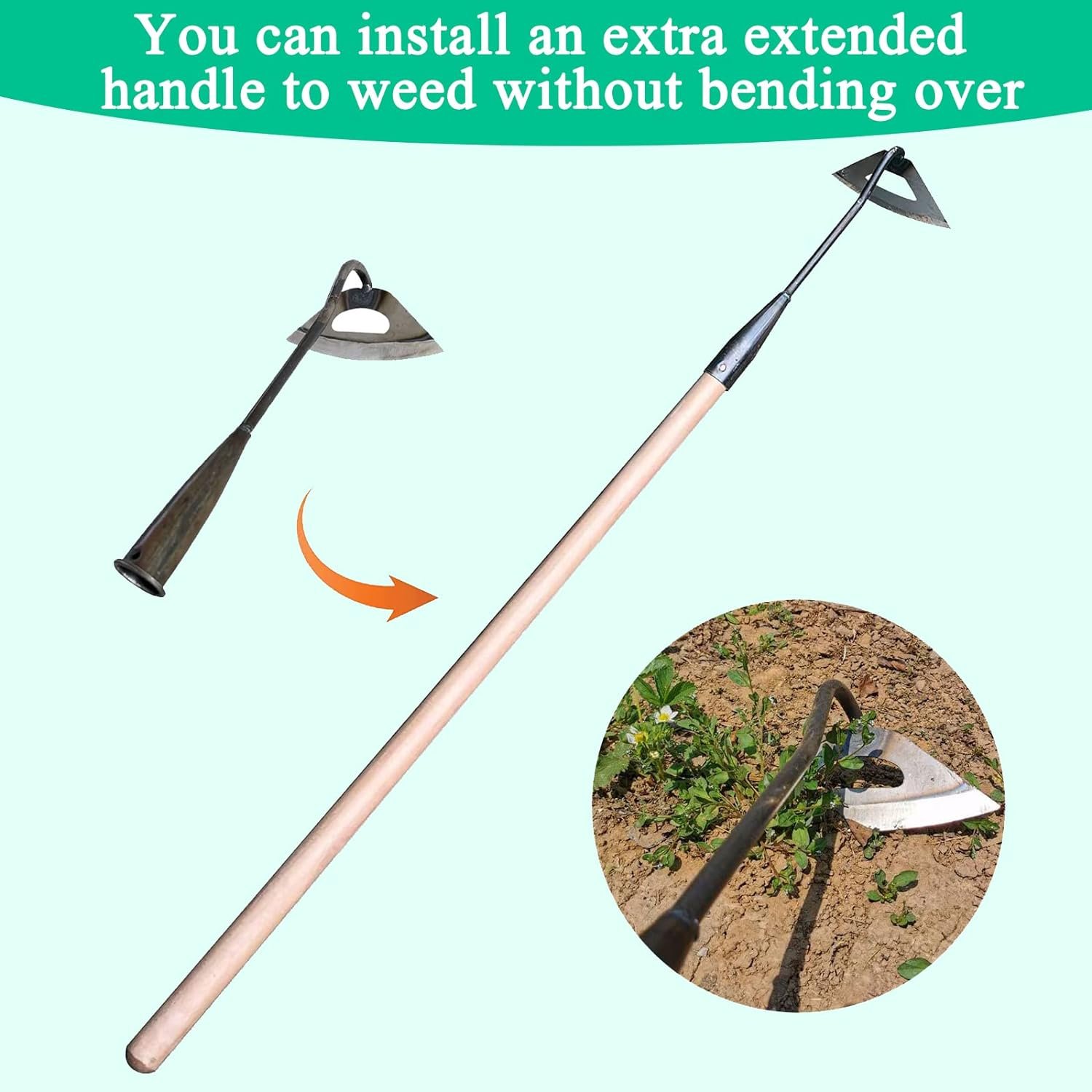 Garden Hoe All-Steel Hardened Hollow Hoe, Sharp Durable Garden Weeding Tools, Garden Edger Weeder Portable Household Vegetable Garden Shovel for Backyard Loosening Farm Planting Weeding - Image 2