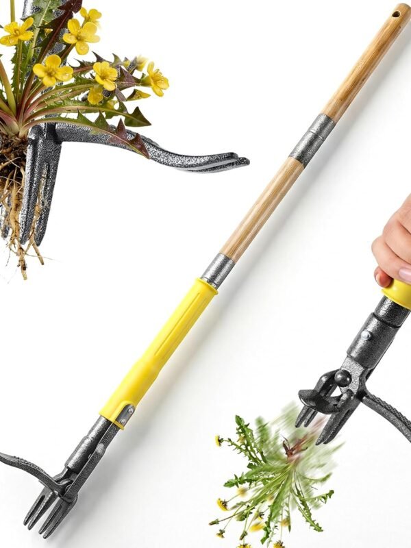 Weed Puller Tool Stand Up with Slide-Release Ejection, Reinforced Steel Weeder with 3-Section Long Handle, No-Touch Cleaning for Lawn & Garden, Heavy Duty No Bend Weeding Tool for Dandelions, Thistles