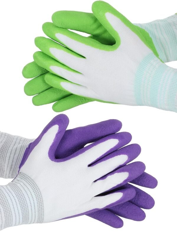 2 Pairs Gardening Gloves, Outdoor Work Garden Gloves Breathable Rubber Coated Outdoor Protective Yard Glove with Grip for Women Men Garden Essentials (Green, Purple)