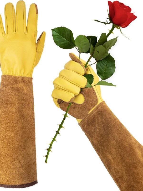 Long Gardening Gloves for Women Thorn Proof,Rose Pruning Cowhide Leather Garden Glove for Cactus, Rose and Blackberry