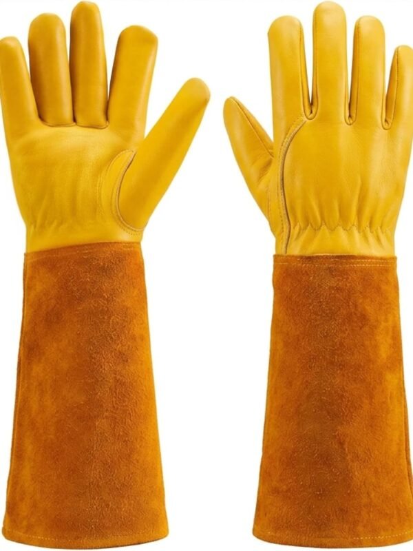 Thorn Proof Gardening Gloves for Women & Men, Long Rose Pruning Gloves with Cowhide Leather Gauntlet & Forearm Protection - Yellow (L)