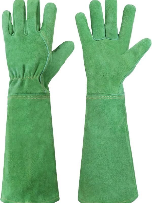 Leather Gardening Gloves, Thorn Proof Long Gauntlet Heavy Duty Garden Gloves, Elbow Length Rose Pruning Weeding Yard Glove (Medium, Green) | Long Leather Gardening Gloves, Breathable Leather Gauntlet, Best Garden Gifts & Tools for Gardener (Green, M)