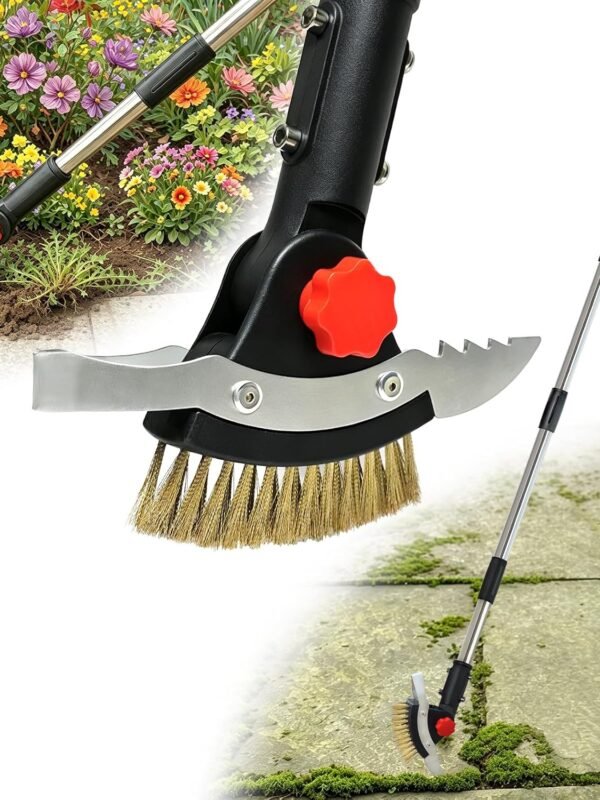 3 in 1 Crack Weeder Tool Long Handle | Heavy Duty Weed Puller, Stainless Steel Crevice Weeding Tool, Moss Scraper, For Driveway, Patio, Pavers, Sidewalk