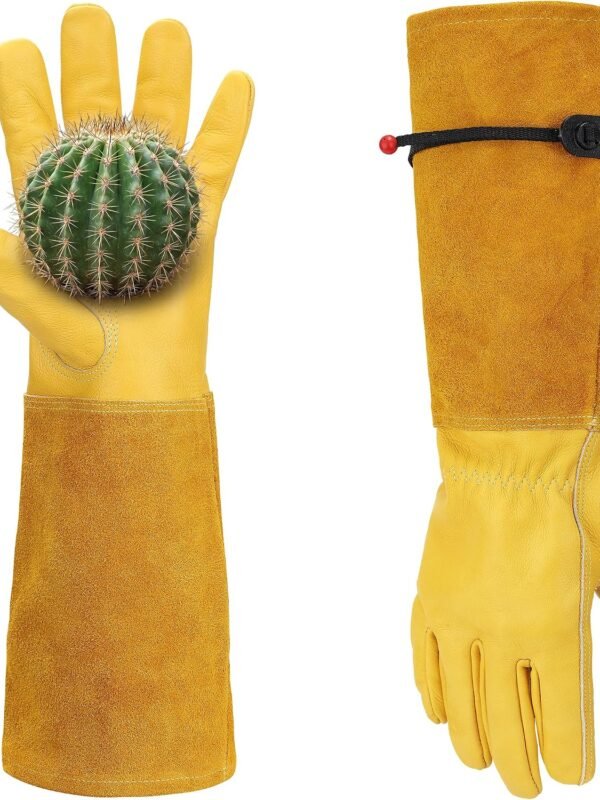 Thorn Proof Gardening Gloves for Women and Men, Breathable Long Sleeve Leather Gloves for Rose and Cactus Pruning, Heavy Duty Adjustable Cuff Garden Work Gloves, Ideal Gardening Gifts